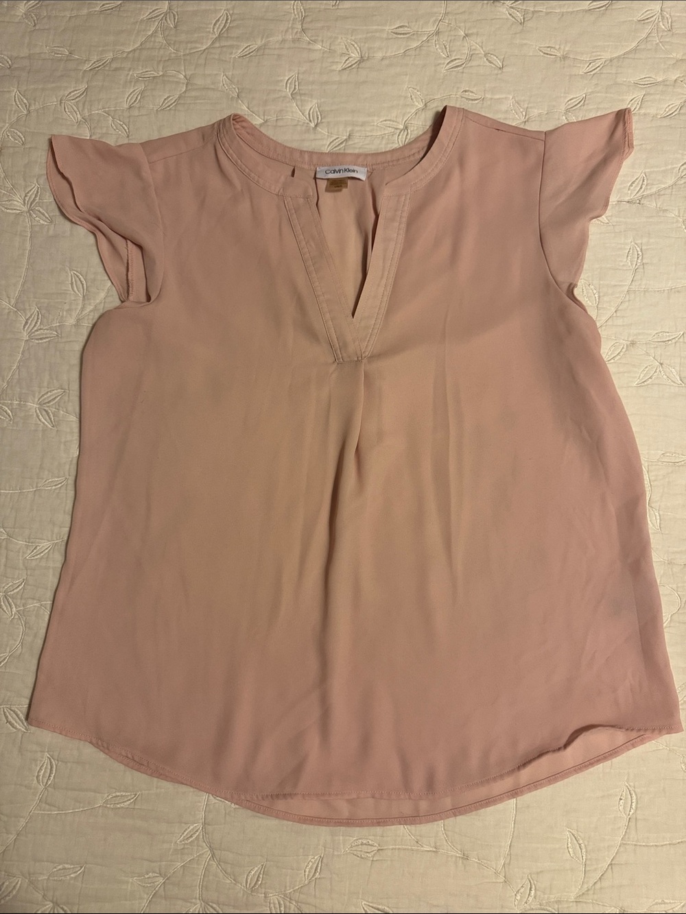 Calvin Klein Blush Pink Cap-Sleeve V-Neck Blouse